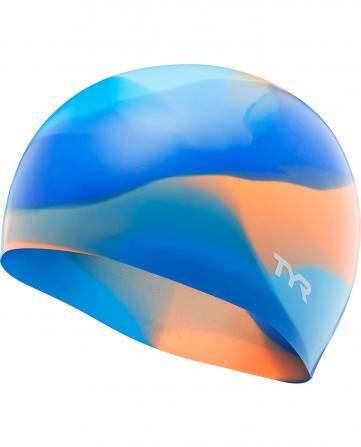 TYR Youth Silicone Swim Cap - Tie Dye BLue/Orange