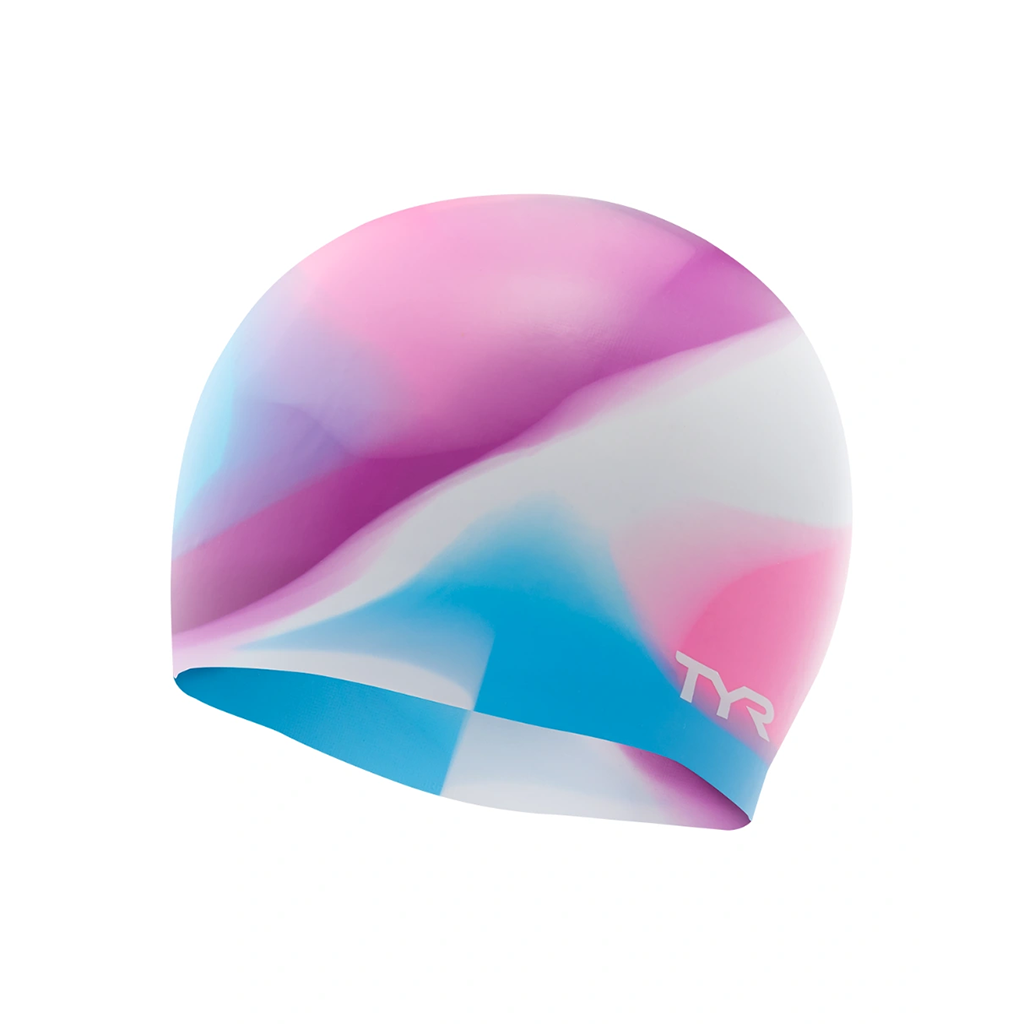 TYR Youth Silicone Swim Cap - Tie Dye Pink/Purple
