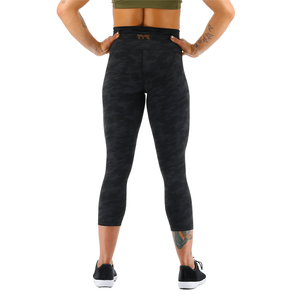 TYR GYM Women’s High Rise Camo Blackout 3/4 Leggings - Aqua Shop