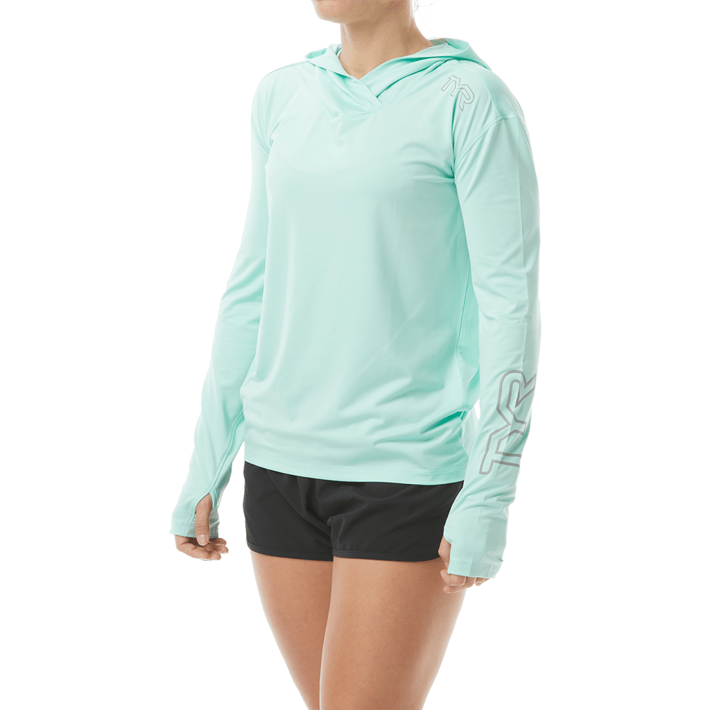 TYR Womens SunDefense Mint Hooded Long Sleeve Shirt - Aqua Shop