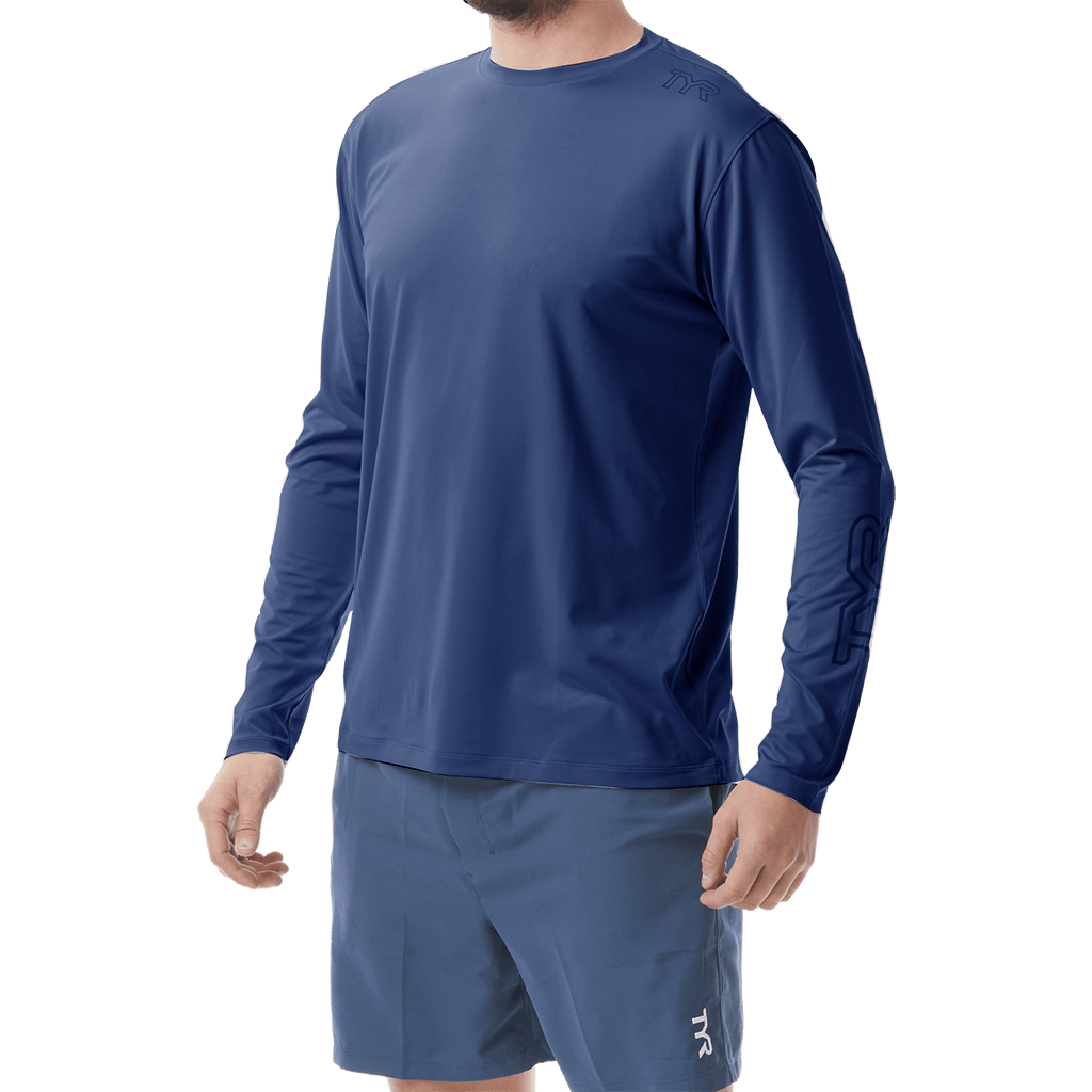 TYR Mens SunDefense Navy Long Sleeve Shirt - Aqua Shop