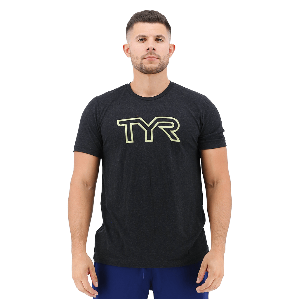 TYR Men's Big Outline Logo Charcoal/Olive T-Shirt - Aqua Shop 