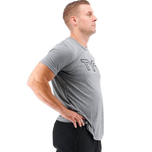 TYR Men's Big Logo Outline Logo Heather Grey/Black T-Shirt - Aqua Shop