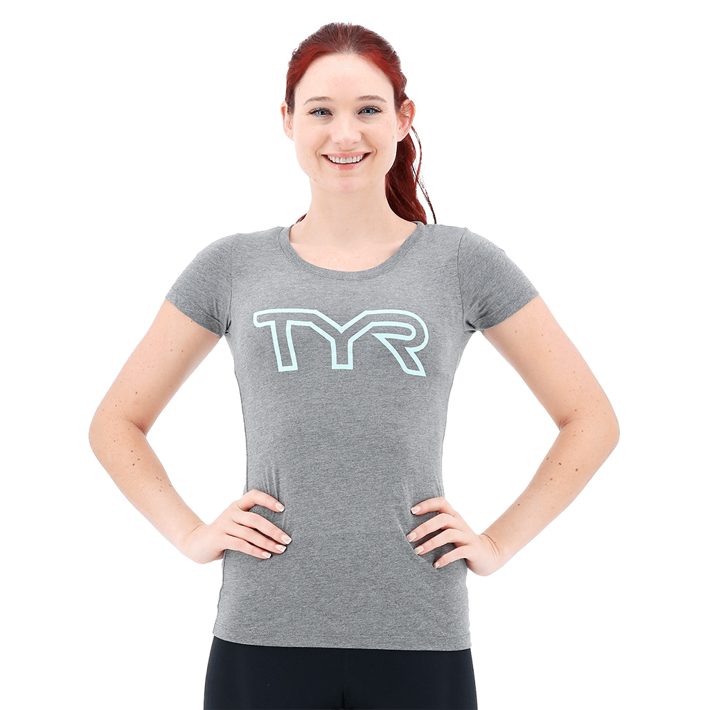 TYR Womens Grey/Mint Big Outline T-Shirt - Aqua Shop