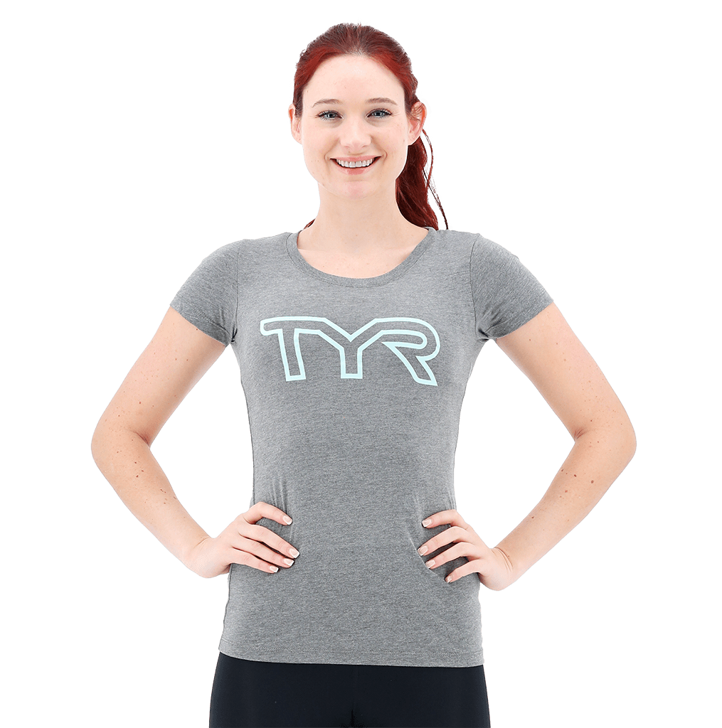 TYR Womens Grey/Mint Big Outline T-Shirt - Aqua Shop 