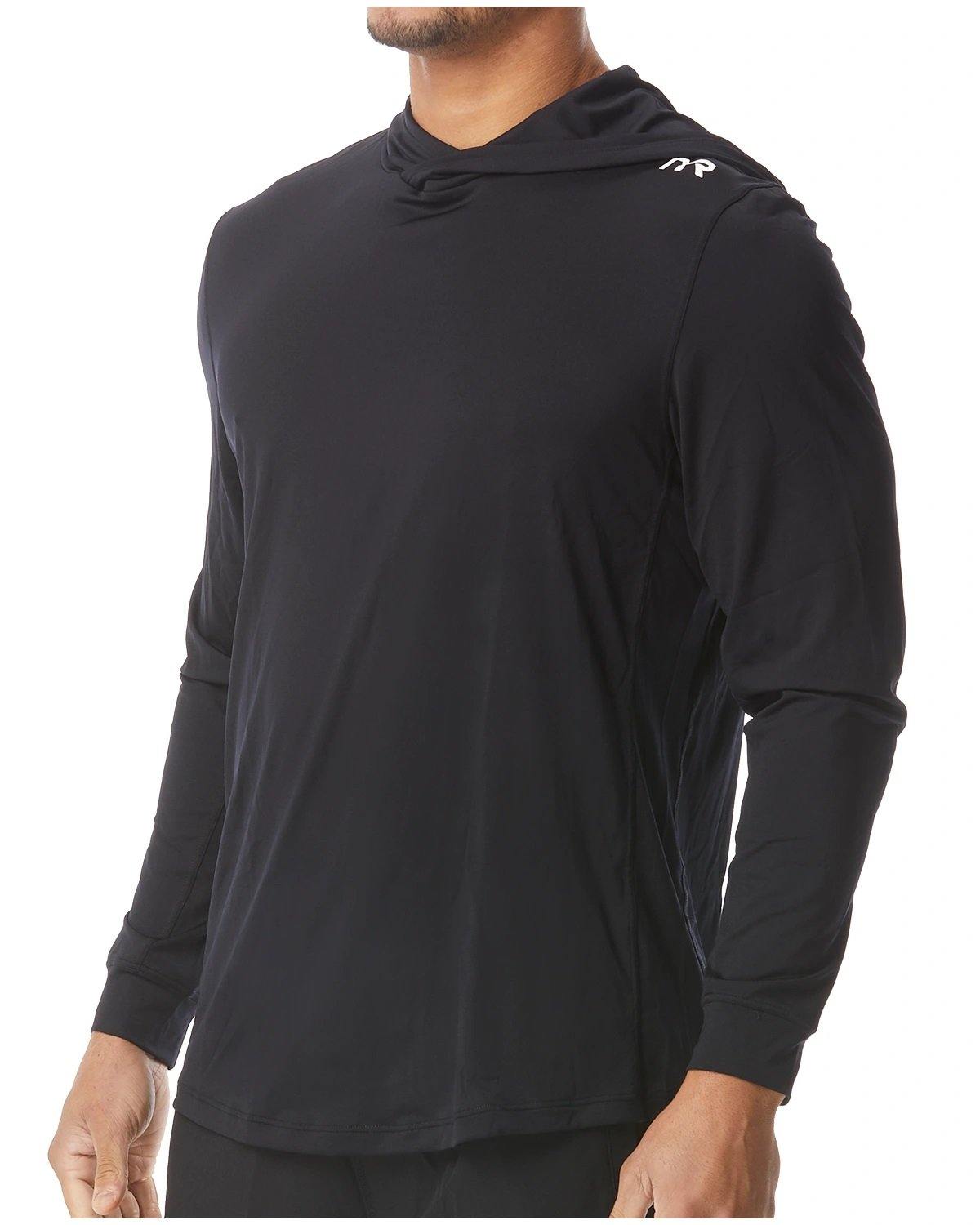 TYR Mens Hooded SunDefense Black Long Sleeve Shirt - Aqua Shop