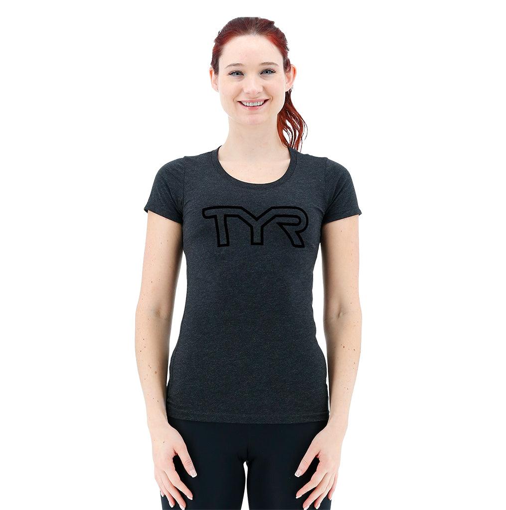 TYR Womens Charcoal/Black Big Outline T-Shirt - Aqua Shop 